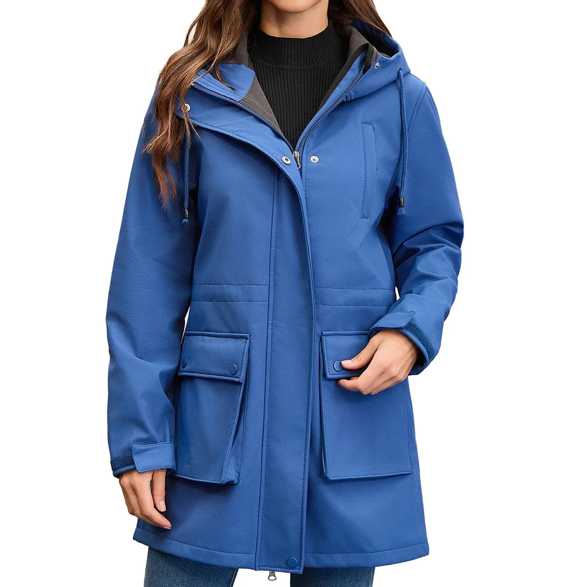 Damen Übergangsjacke mit Kapuze, Reißverschluss und Pattentaschen