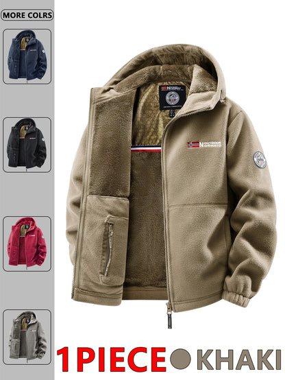Herren Kapuzen-Fleecejacke mit Reißverschluss und Taschen, gefüttert