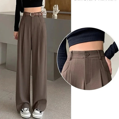 Damen Weite Hose High Waist Bundfalten Business Elegant