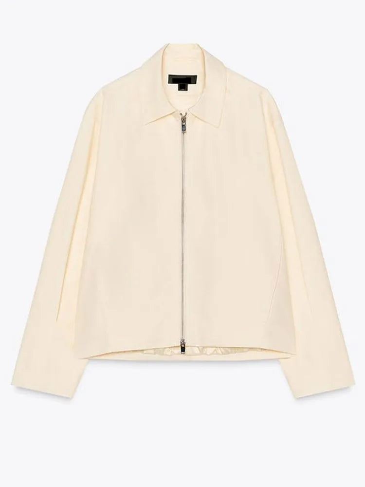 Kurze Jacke mit Reißverschluss und Kragen Elfenbeinweiß