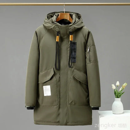 Herren Winterjacke mit Kapuze Steppparka Schwarz/Grün große Größen