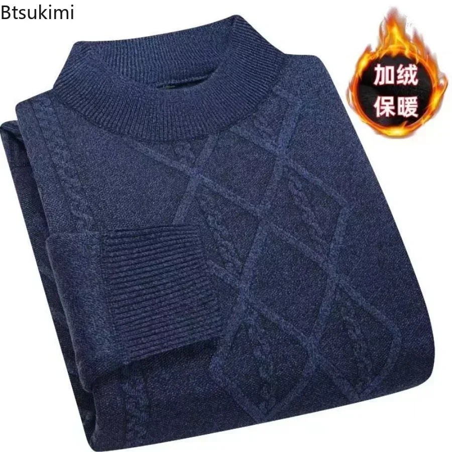 Herren Mock-Neck Pullover Winter Warmer Strickpullover Rautenmuster