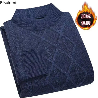 Herren Mock-Neck Pullover Winter Warmer Strickpullover Rautenmuster