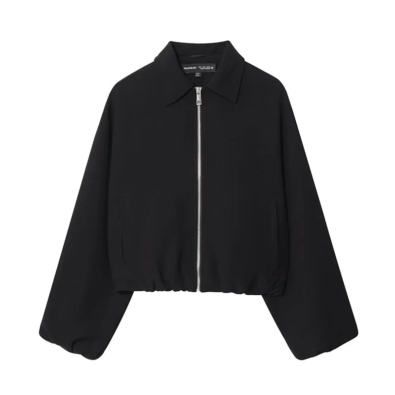 Damen Kurzjacke mit Reißverschluss und Kragen Oversized