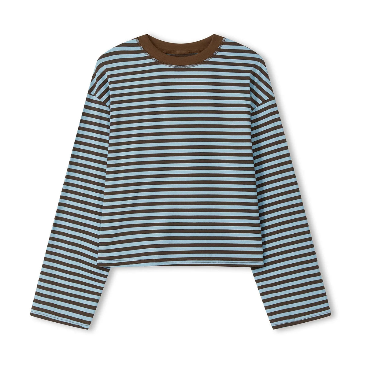 Gestreiftes Langarm Cropped Top Rundhals Damen