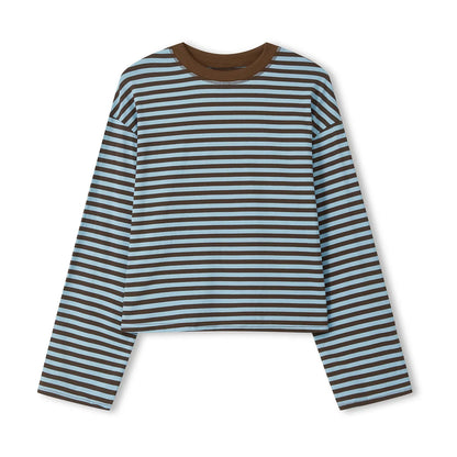 Gestreiftes Langarm Cropped Top Rundhals Damen