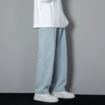 Jeans Herren Weites Bein Loose Fit Denim Hose Streetwear