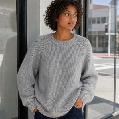 Damen Oversize Rippstrick Pullover Rundhals