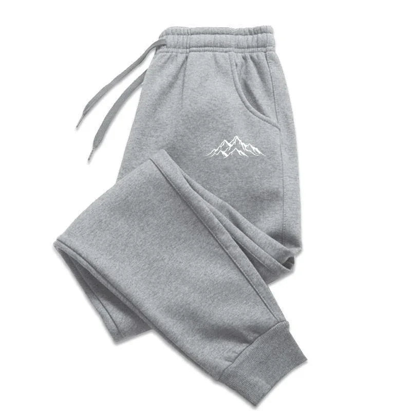 Unisex Jogginghose mit Bergmotiv, elastischer Bund, Kordelzug, Bündchen
