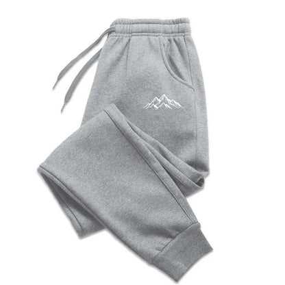 Unisex Jogginghose mit Bergmotiv, elastischer Bund, Kordelzug, Bündchen