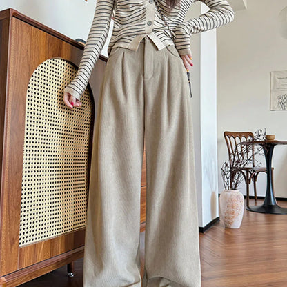 Damen Cordhose Weites Bein Hoher Bund Winter Hose mit oder ohne Fleecefutter