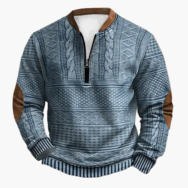 Herren Strickpullover im Vintage-Stil mit Reißverschluss – Modischer Freizeit-Sweater mit Kunstleder-Details