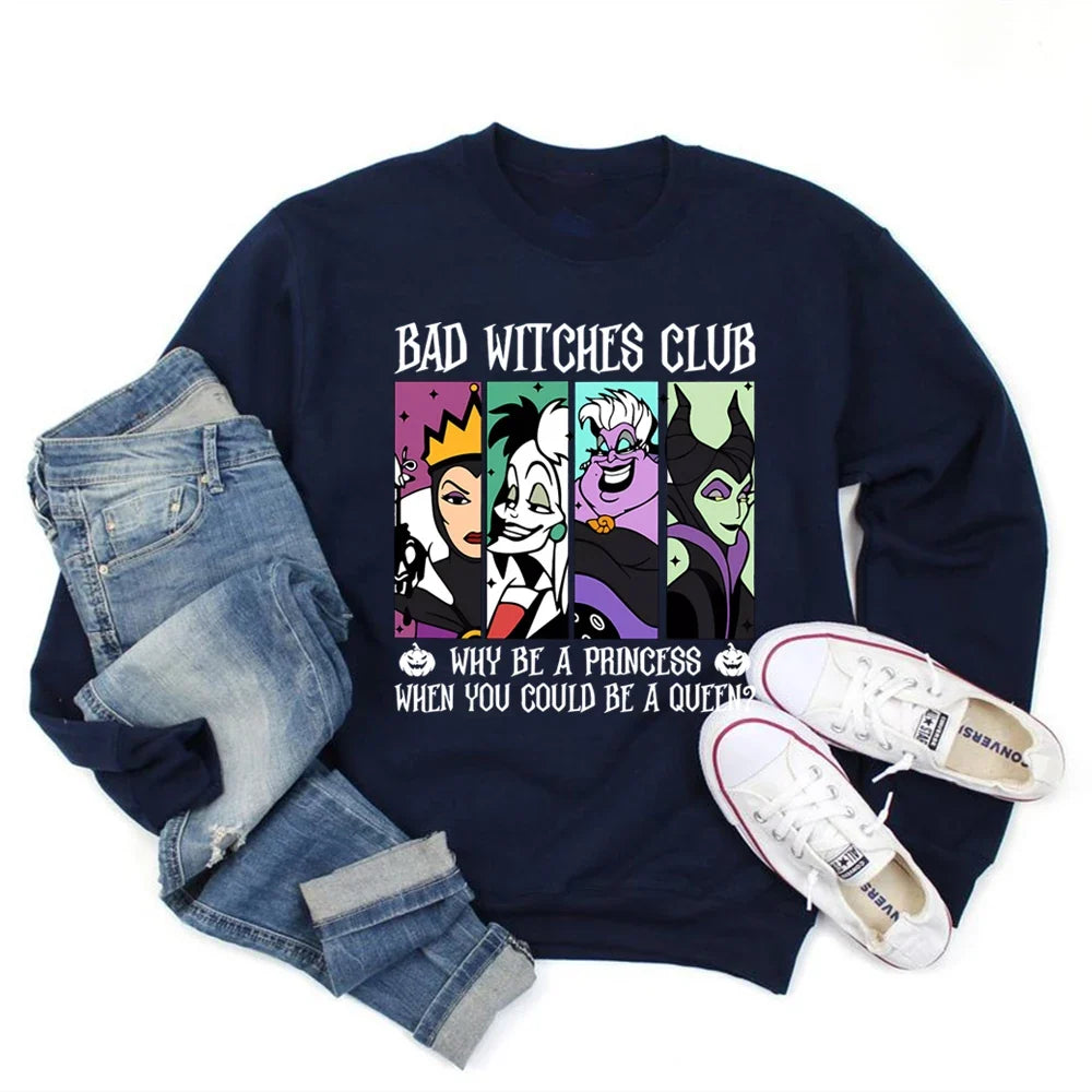 Damen Sweatshirt Rundhals "Bad Witches Club" Druck Langarm Baumwollmischung