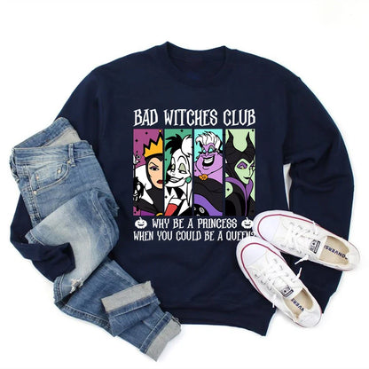 Damen Sweatshirt Rundhals "Bad Witches Club" Druck Langarm Baumwollmischung