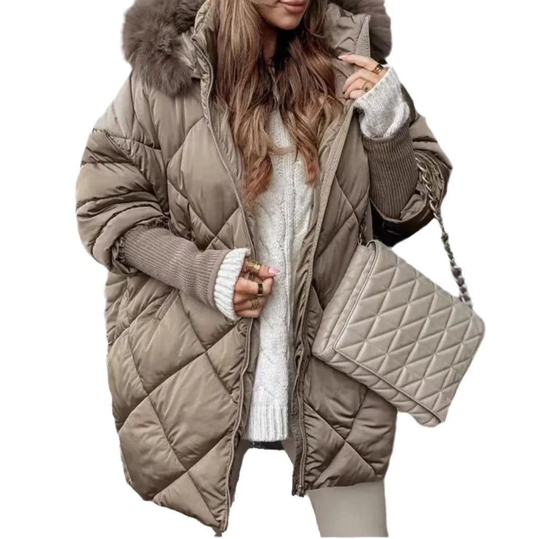 Steppjacke Damen mit Kapuze und Kunstfellbesatz Winter Warme Jacke