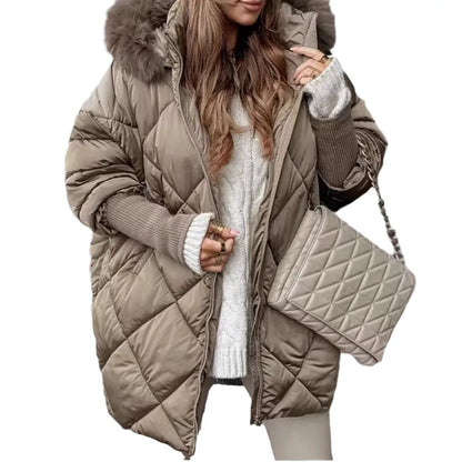 Steppjacke Damen mit Kapuze und Kunstfellbesatz Winter Warme Jacke