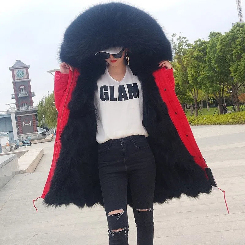 Damen Winter Parka mit Kapuze und Kunstpelz Futter