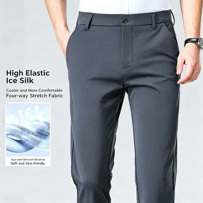 Herren Business Hose Schwarz Gerader Schnitt Elegant