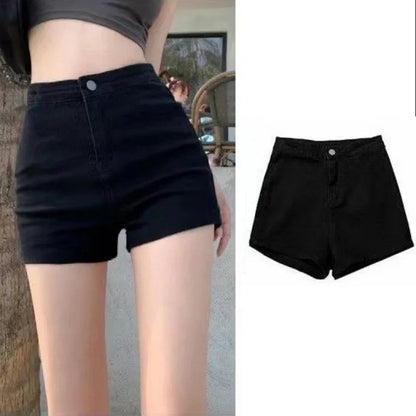 Damen High Waist Shorts Schwarz mit Knopfverschluss
