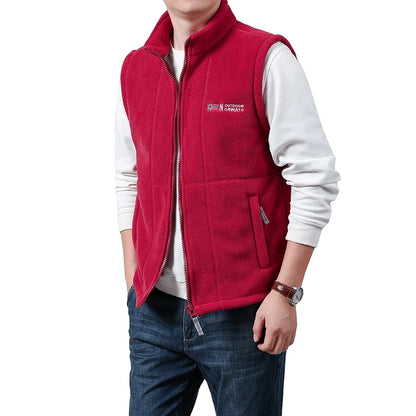Fleece Weste Stehkragen Herren Outdoor Gilet mit Reißverschluss und Taschen