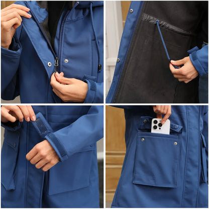 Damen Übergangsjacke mit Kapuze, Reißverschluss und Pattentaschen