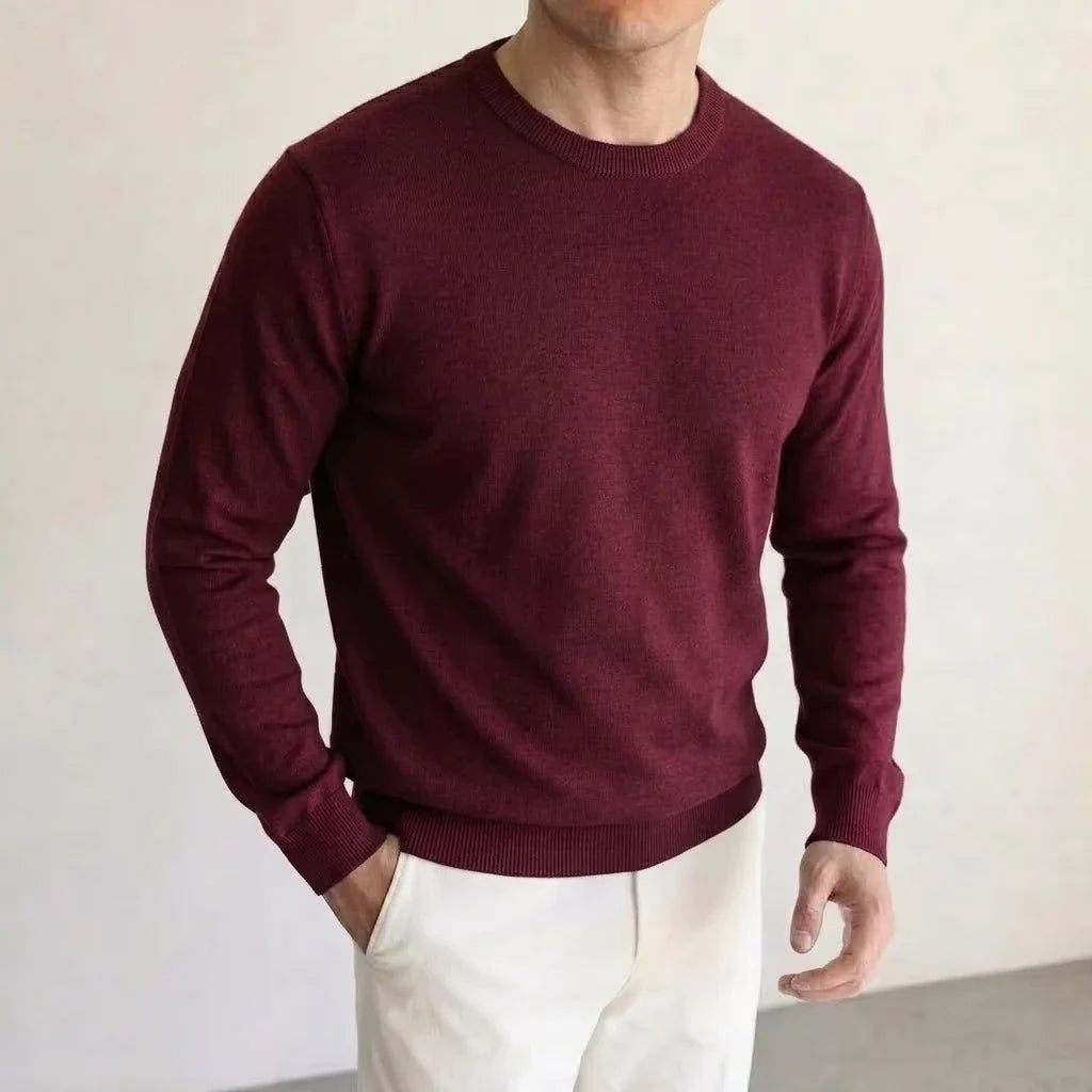 Herren Rundhals Pullover Feinstrick Langarm