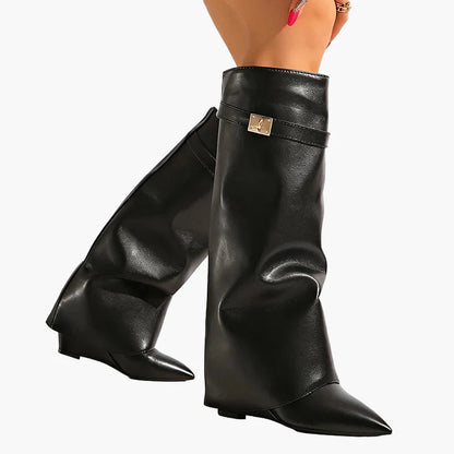 Damen Slouchy Stiefel mit spitzer Zehenpartie und flachem Absatz – Modische Overknee-Stiefel für Herbst und Winter