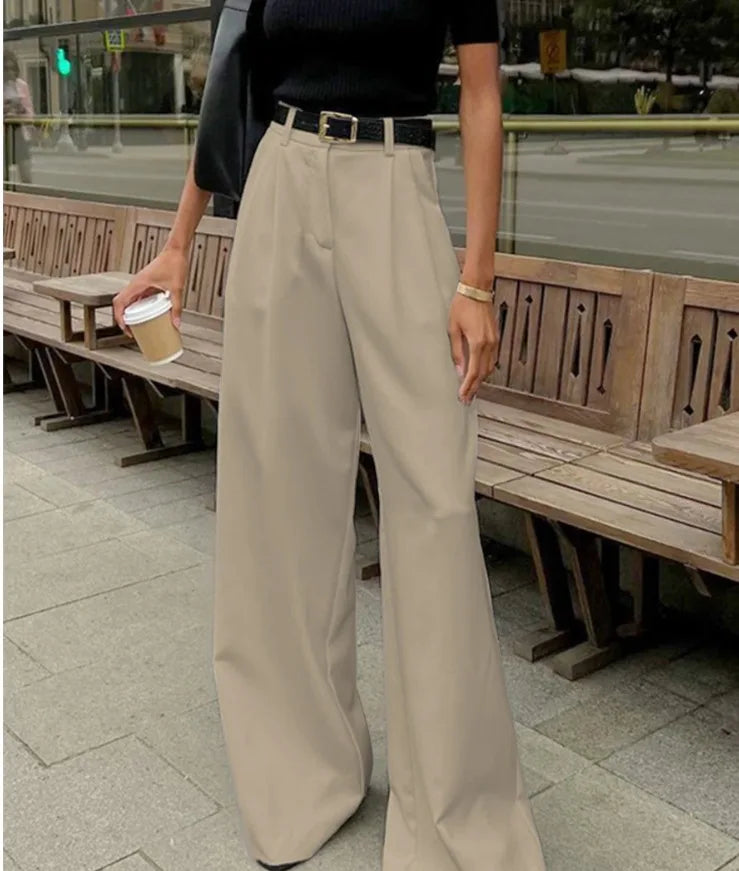 Damen Weite Hose mit Hohem Bund – Elegante Palazzo Hose