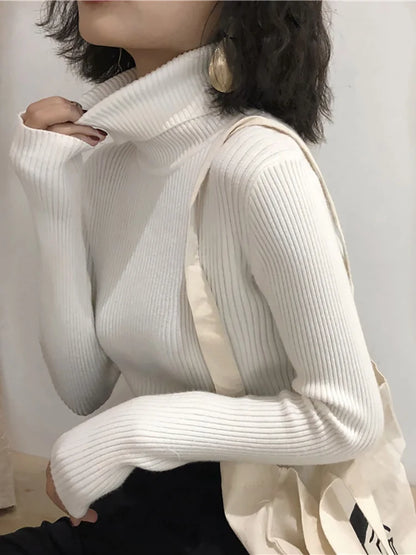 Damen Rollkragenpullover Gerippt Langarm Strickpullover