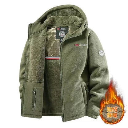 Herren Fleecejacke mit Kapuze und Plüschfutter, durchgehendem Reißverschluss