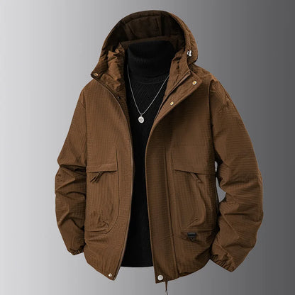 Herren Jacke mit Kapuze Braun Gemustert