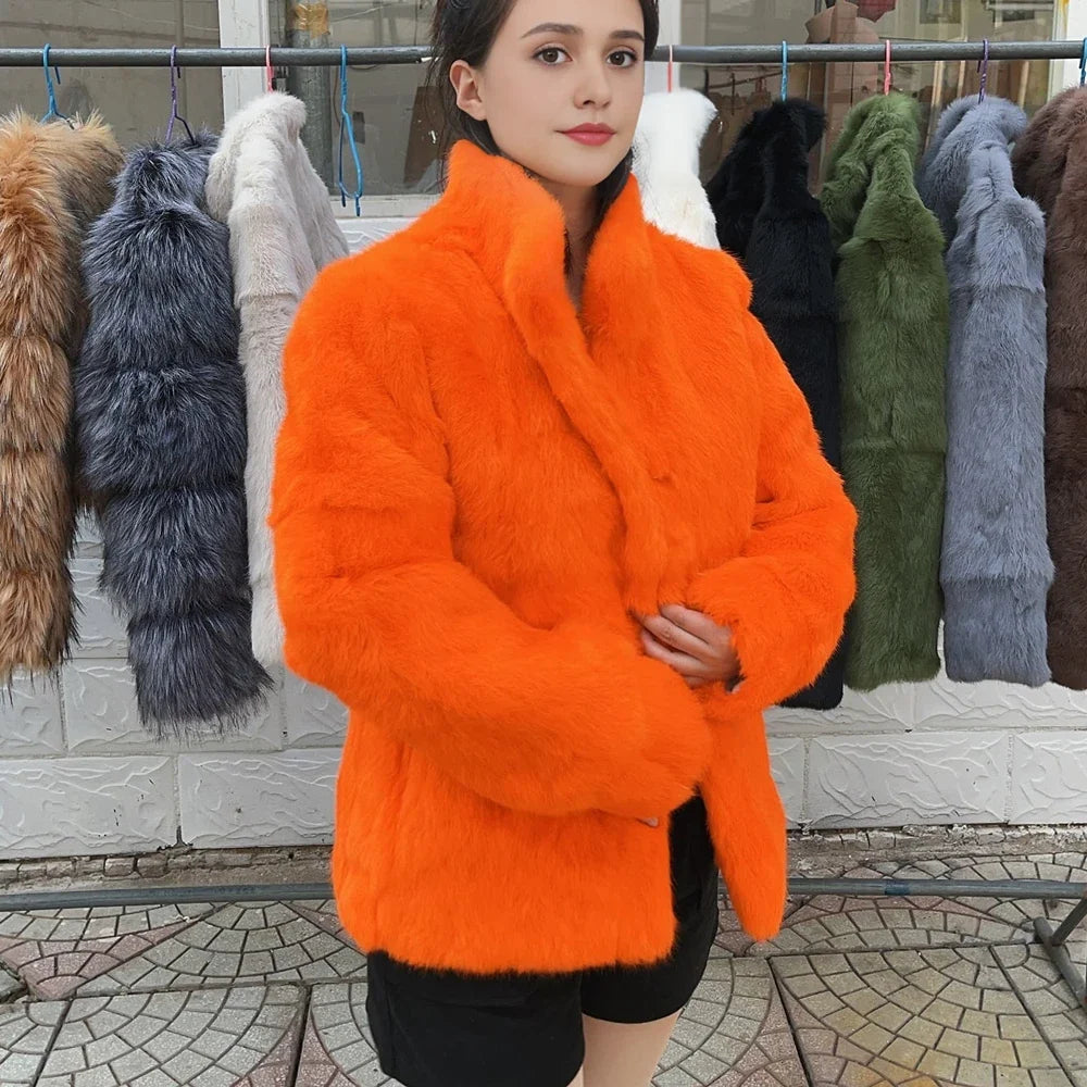 Damen Kurzmantel aus Kunstfell mit Stehkragen luxuriöse Winterjacke