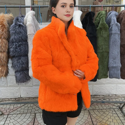 Damen Kurzmantel aus Kunstfell mit Stehkragen luxuriöse Winterjacke