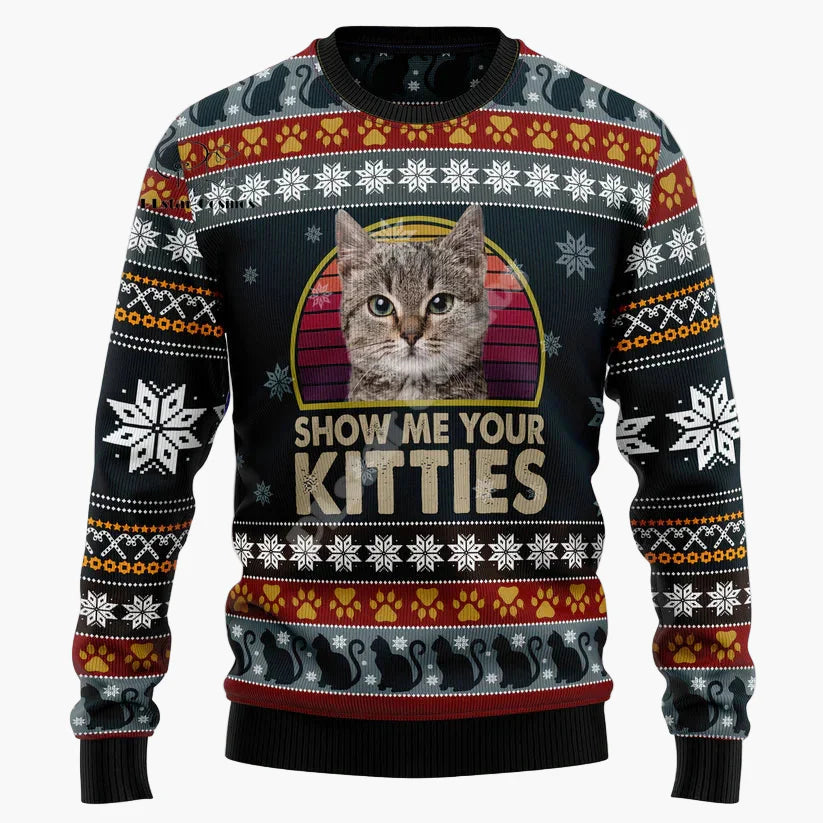 Herren Ugly Christmas Sweater mit Katzenmotiv und Spruch – Lustiger Pullover für Katzenliebhaber