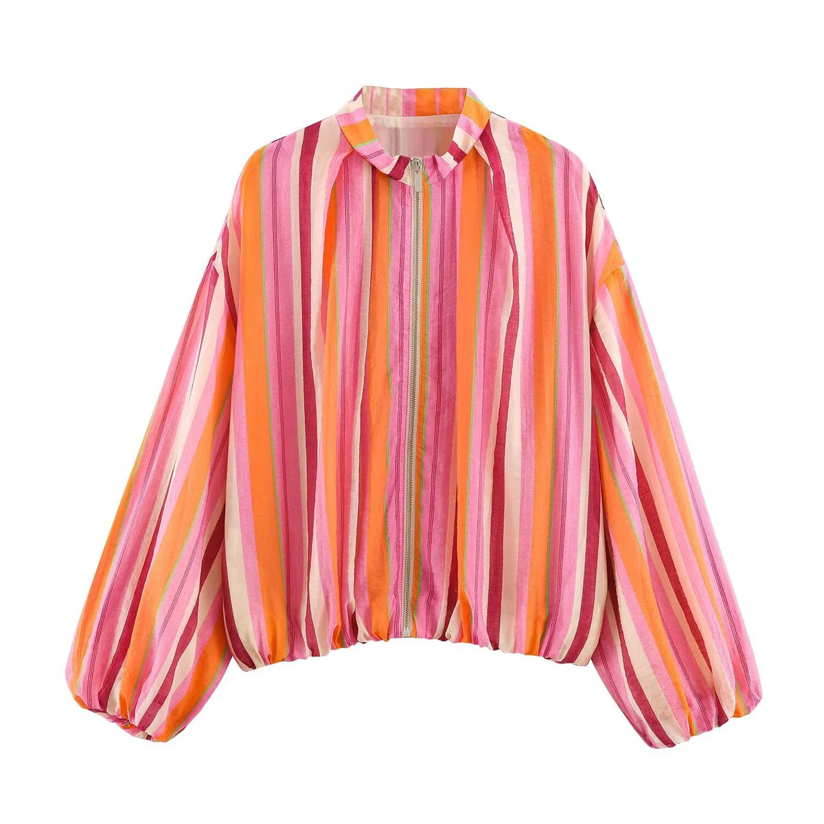 Damen Leichte Jacke mit Reißverschluss und Stehkragen, Puffärmeln