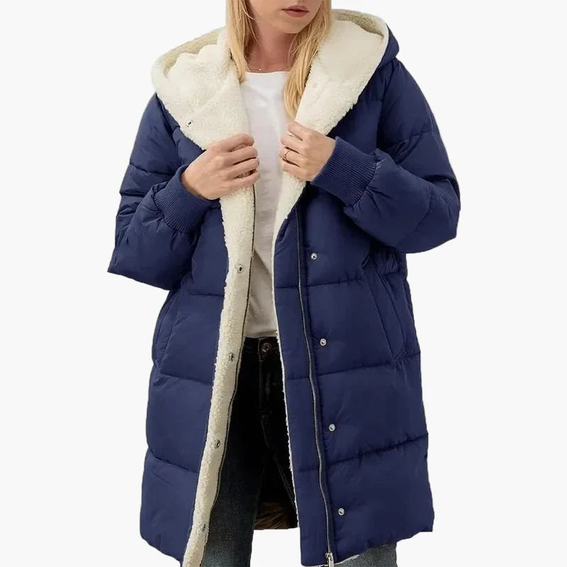 Damen Winter Steppmantel mit Kapuze – Langer, warmer Outdoor Mantel für kalte Tage