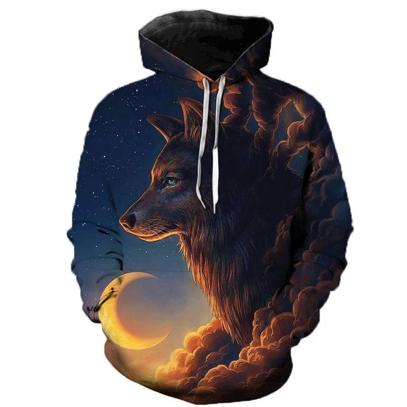 Hoodie mit Wolf-Motiv, bunte Grafik, Kapuzenpullover