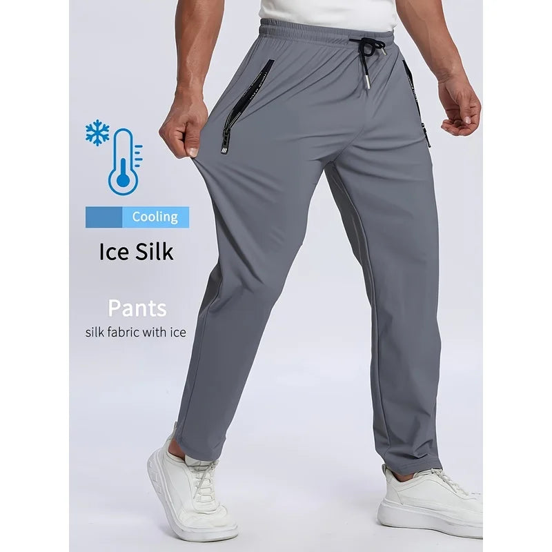 Herren Freizeithose Grau mit Reißverschlusstaschen Elastischer Bund