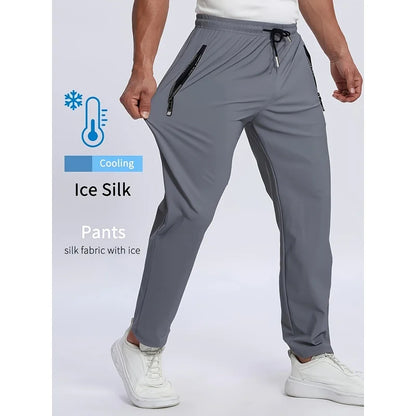 Herren Freizeithose Grau mit Reißverschlusstaschen Elastischer Bund