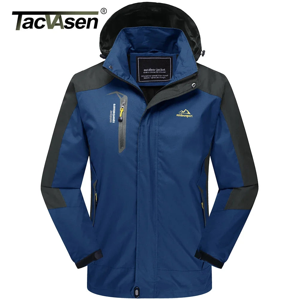 Outdoor Jacke Herren Wasserdicht Atmungsaktiv mit Kapuze und Reißverschlusstaschen