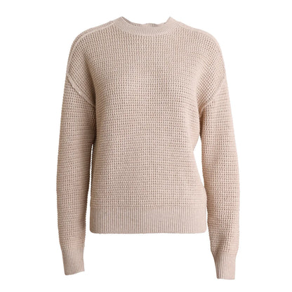 Damen Grobstrick Pullover Rundhals Langarm Weiß
