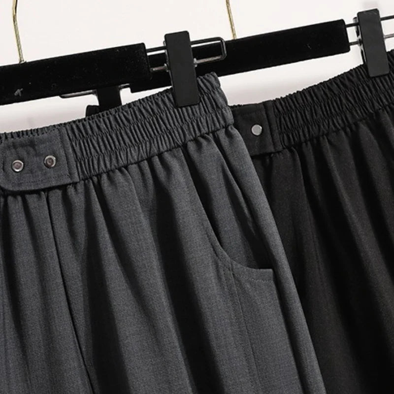 Damen Hose mit elastischem Bund, weitem Bein und Taschen