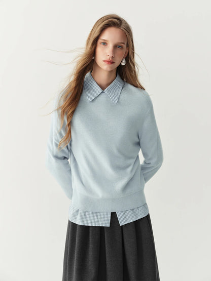 Damen Pullover Rundhals Langarm Strickpullover