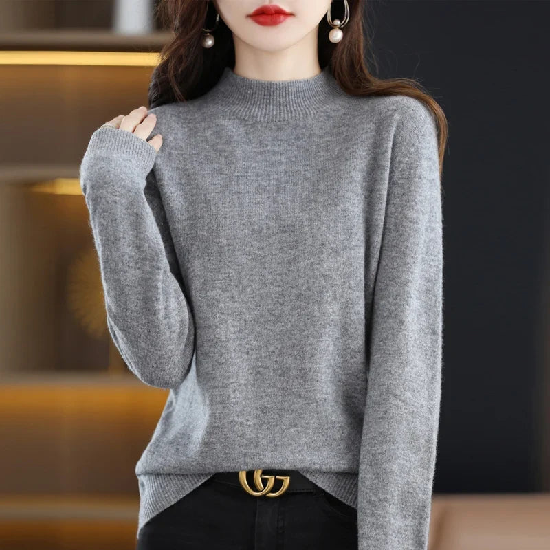 Damen Pullover Stehkragen Langarm Feinstrick Basic