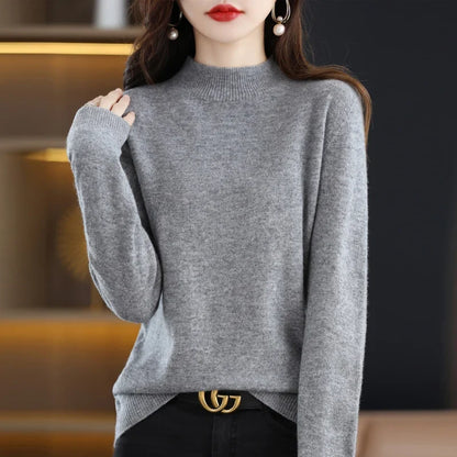 Damen Pullover Stehkragen Langarm Feinstrick Basic