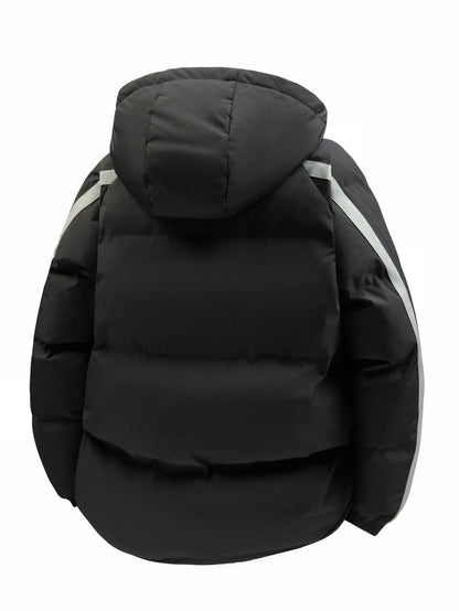 Unisex Winter Steppjacke mit Kapuze und Streifen - Warme Pufferjacke
