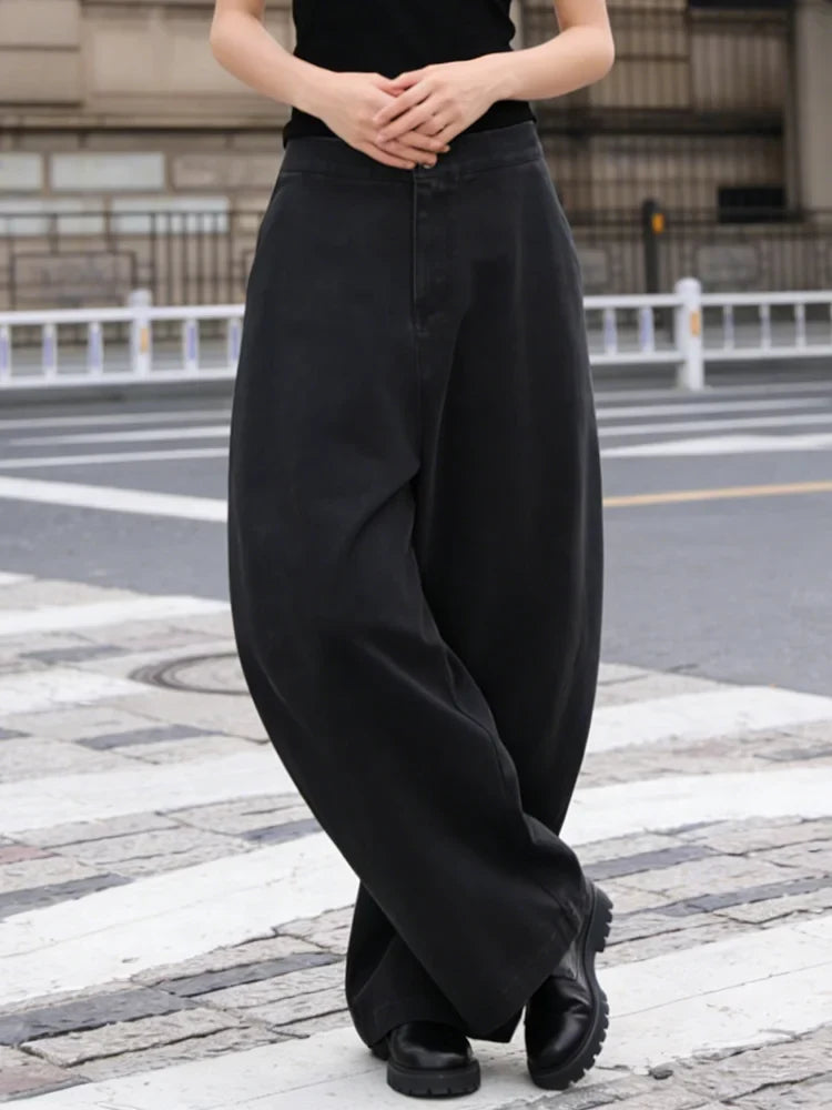 Weite Damen Hose Schwarz mit hohem Bund Ballon-Schnitt
