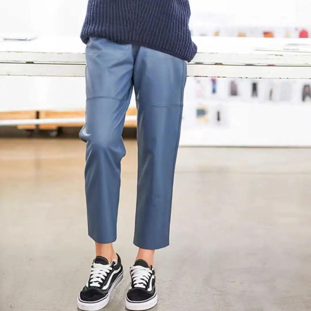 Damen Hose elastischer Bund Knöchellang Schwarz
