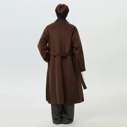 Herren Langmantel mit Revers, zweireihig, Braun