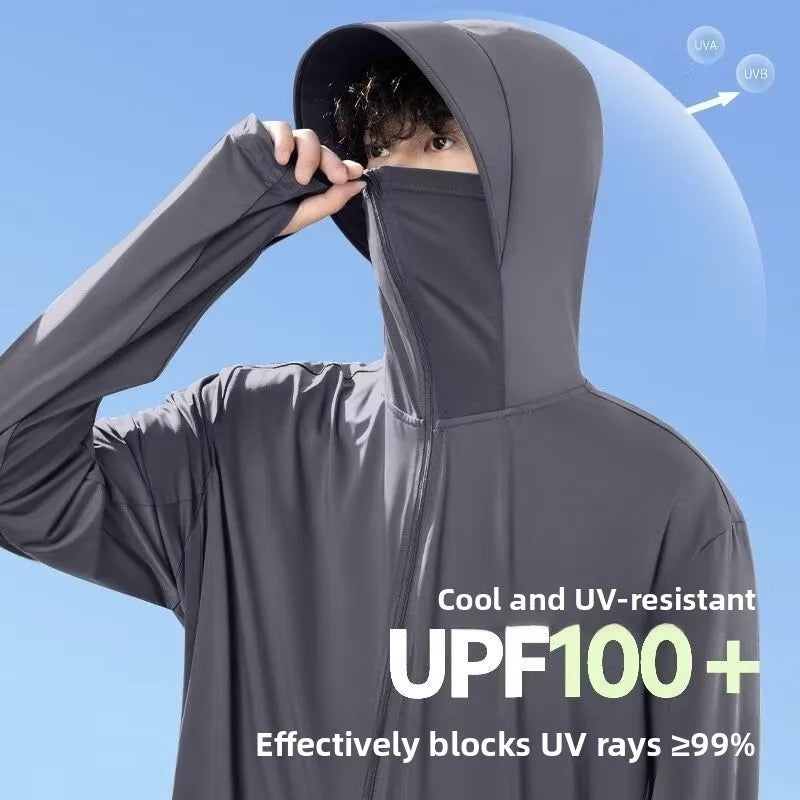 Herren Damen Kapuzenjacke mit integriertem Mundschutz, UV-Schutz Reißverschluss Jacke